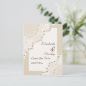 真珠の結婚式のホワイトレース日付を保存 案内ポストカード (スタンド正面)