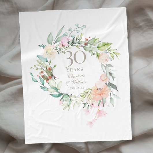 真珠の結婚式30周年記念 フラワーガーランド フリースブランケット