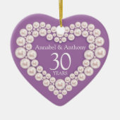 真珠の結婚記念日 30周年 ハート 紫 セラミックオーナメント (正面)
