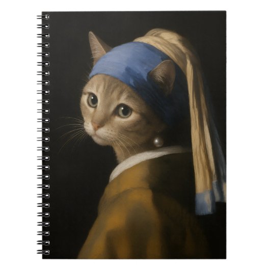 真珠の耳飾りのかわいい女の子猫アート ノートブック (正面)