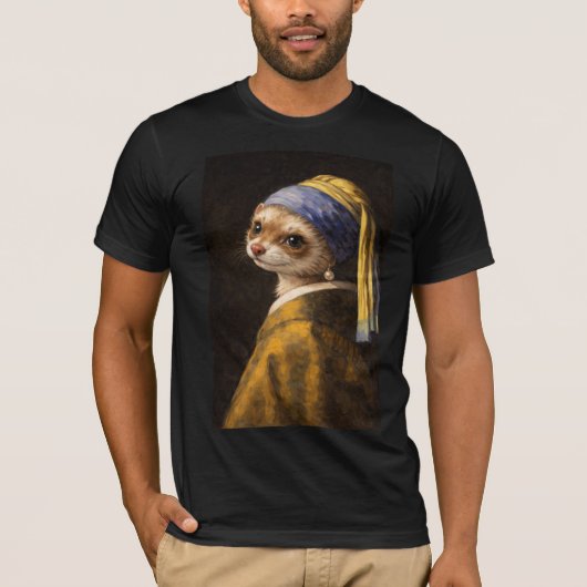真珠の耳飾りのフェレット Tシャツ (正面)