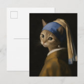 真珠の耳飾りの可愛い女の子猫の芸術 ポストカード (正面/裏面)