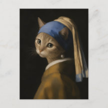 真珠の耳飾りの可愛い女の子猫の芸術