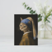 真珠の耳飾りの可愛い女の子猫の芸術 ポストカード (スタンド正面)