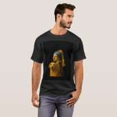真珠の耳飾りの少女のパロディ 猫 Tシャツ (正面フル)