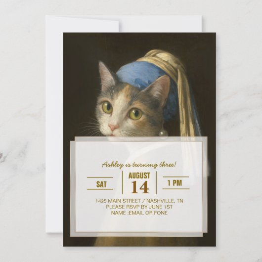 真珠の耳飾りの少女猫 招待状 (正面)