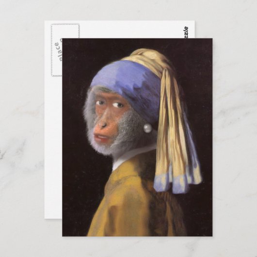 『真珠の耳飾りの少女』さるチンパンジー ポストカード (正面/裏面)