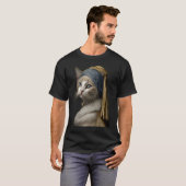 真珠の耳飾りの少女 猫 Tシャツ (正面フル)