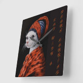 真珠の耳飾りの猫 スクエア壁時計 (傾斜)