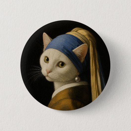 真珠の耳飾りの猫 缶バッジ (正面)