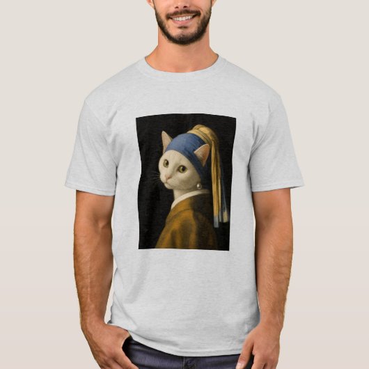 真珠の耳飾りの猫 Tシャツ (正面)