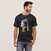 真珠の耳飾りの猫Tシャツ 面白いフェルメール Tシャツ (正面フル)