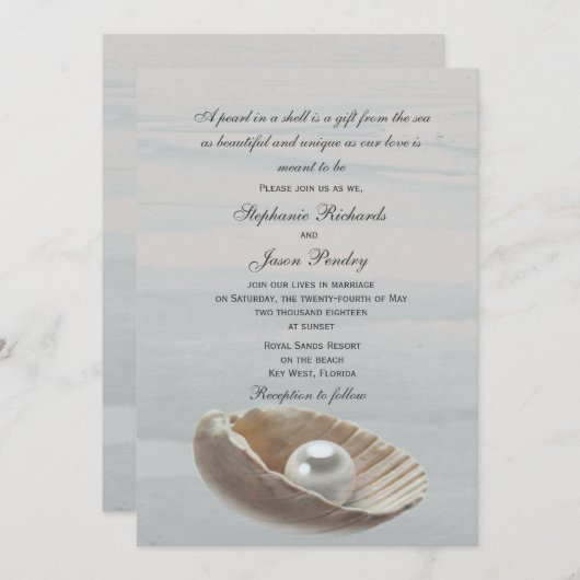 真珠の貝殻結婚式招待状 招待状 (正面/裏面)