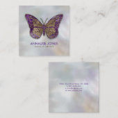 真珠の贅沢な金ゴールドそして紫色の蝶 スクエア名刺 (正面/裏面)