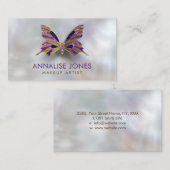 真珠の贅沢な金ゴールドそして紫色の蝶 名刺 (正面/裏面)