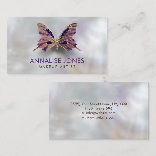 真珠の贅沢な金ゴールドそして紫色の蝶 名刺 (正面/裏面)