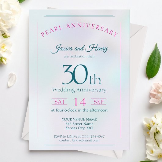 真珠の輝き 30周年記念の結婚記念日 招待状