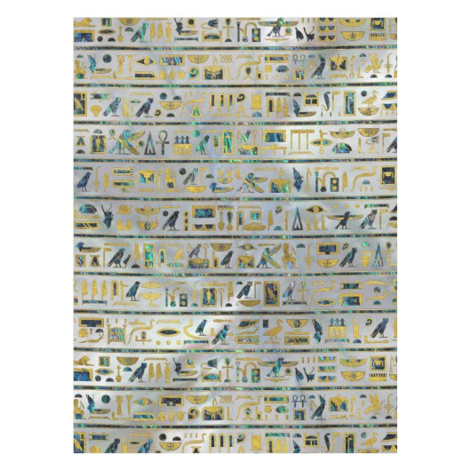 真珠の金ゴールドおよびアワビのエジプトのヒエログリフ テーブルクロス (正面)