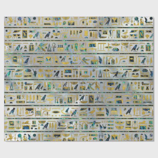 真珠の金ゴールドおよびアワビのエジプトのヒエログリフ ラッピングペーパー (フラット)