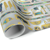 真珠の金ゴールドおよびアワビのエジプトのヒエログリフ ラッピングペーパー (ロールコーナー)