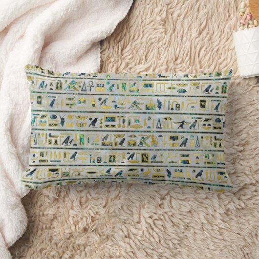 真珠の金ゴールドおよびアワビのエジプトのヒエログリフ ランバークッション (ブランケット)