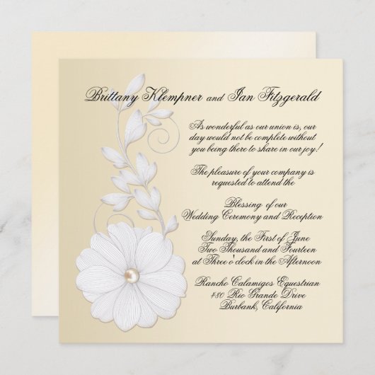 真珠の金属シャンペンを持つかわいらしいエンボスのPosy 招待状 (正面/裏面)