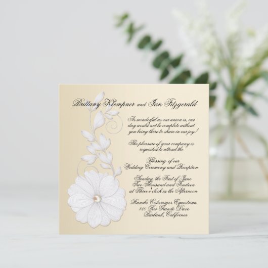 真珠の金属シャンペンを持つかわいらしいエンボスのPosy 招待状 (スタンド正面)