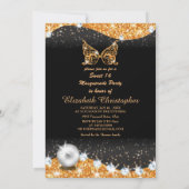 真珠のinviと黒と金ゴールドの仮装の甘い16 招待状 (裏面)