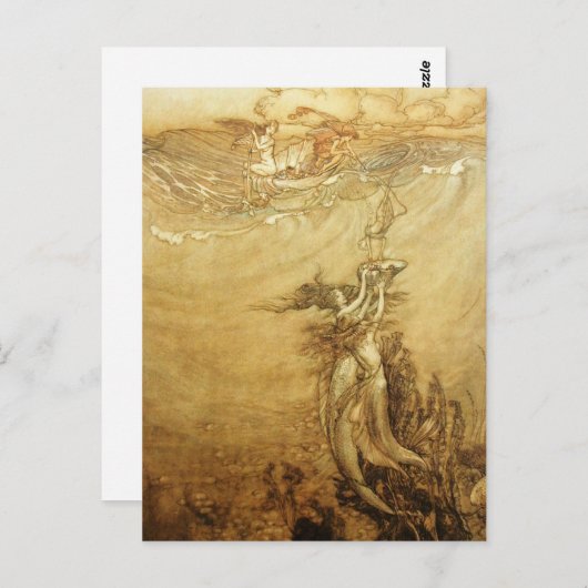 真珠はがき用メルメイド魚釣り ポストカード (正面/裏面)