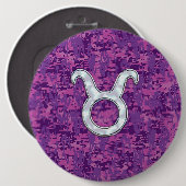 真珠はデジタルピンクの迷彩柄のトーラスの(占星術の)十二宮図の印を好みます 缶バッジ (正面&裏面)