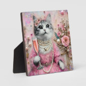 真珠を使ったピンクのドレスを着た愛らしい猫 フォトプラーク (正面)