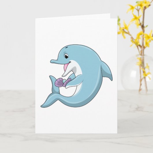 真珠を持つイルカ カード (黄色い花)