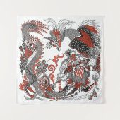 真珠を持つジェイド・遊ドラゴンと金ゴールド・フェニックス タペストリー (正面(横))