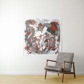 真珠を持つジェイド・遊ドラゴンと金ゴールド・フェニックス タペストリー (インサイチュ(横))