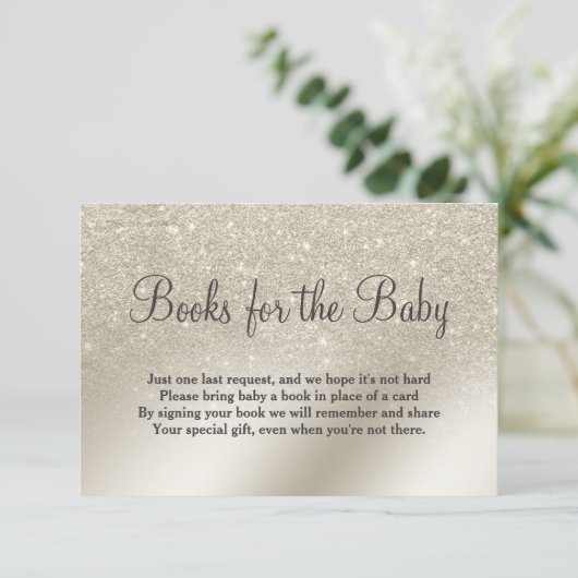 真珠アイボリーグリッターグラデーションは本の赤ちゃんシャワーをもたらす エンクロージャーカード (スタンド正面)