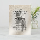 真珠アイボリーグリッターグラデーション金属写真結婚ズ 招待状 (スタンド正面)