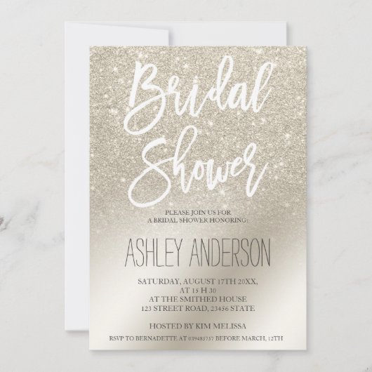 真珠アイボリーグリッター金グラデーション属ブライダルシャワー 招待状 (正面)