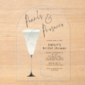 真珠エレガントとプロセッコフルートブライダルシャワー アクリル招待状 (正面)