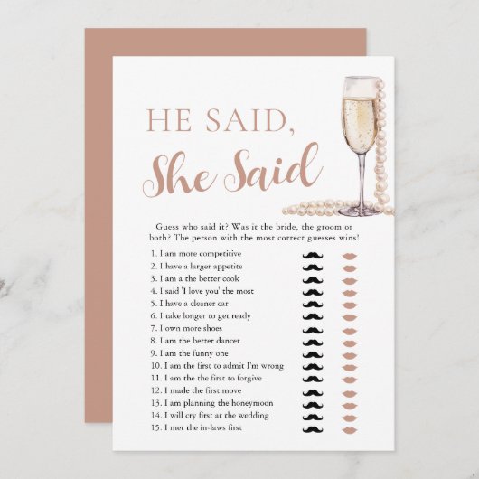 真珠エレガントとプロセッコ彼は言った、彼女はゲームを言った 招待状 (正面/裏面)