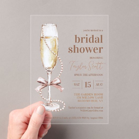 真珠エレガントとプロセッコ アクリル招待状 (インサイチュ (ポータブル))