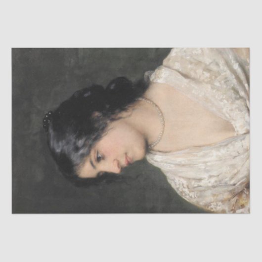 真珠エレガントのネックレスを持つ女性 薄葉紙 (正面)