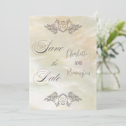 真珠エレガントの桃の日を保存 招待状 (スタンド正面)