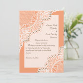 真珠エレガントの珊瑚の白いレース結婚レース 招待状 (スタンド正面)