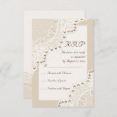 真珠エレガントの結婚式RSVP返信とホワイトレース 出欠カード (正面/裏面)