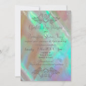 真珠エレガントの緑の母結婚母 招待状 (正面)