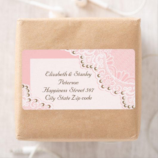 真珠エレガントピンクのラベルを付け結婚た白いレース ラベル (インサイチュ)