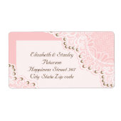 真珠エレガントピンクのラベルを付け結婚た白いレース ラベル (正面)
