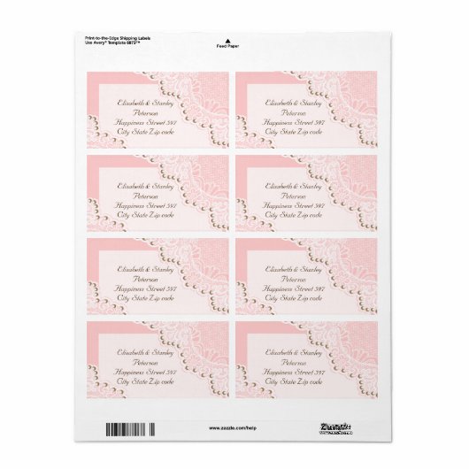 真珠エレガントピンクのラベルを付け結婚た白いレース ラベル (フルシート)