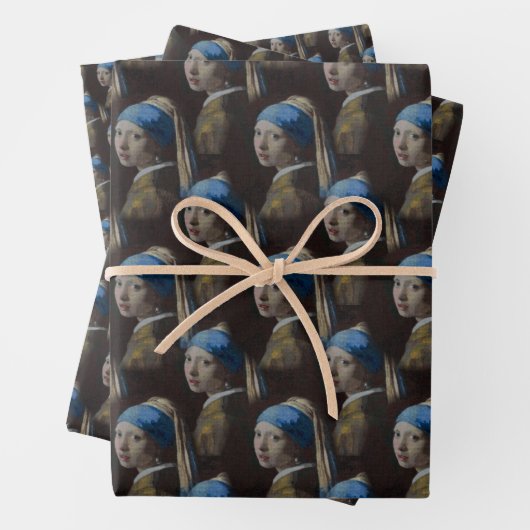 真珠クラシックイヤリングクロスステッチアートを持つ少女 ラッピングペーパーシート (インサイチュ)