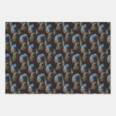 真珠クラシックイヤリングクロスステッチアートを持つ少女 ラッピングペーパーシート (正面)